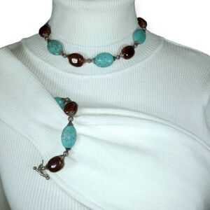 TURQUOISE & BROWN NECKLACE & BRACELET SET OS EUC.